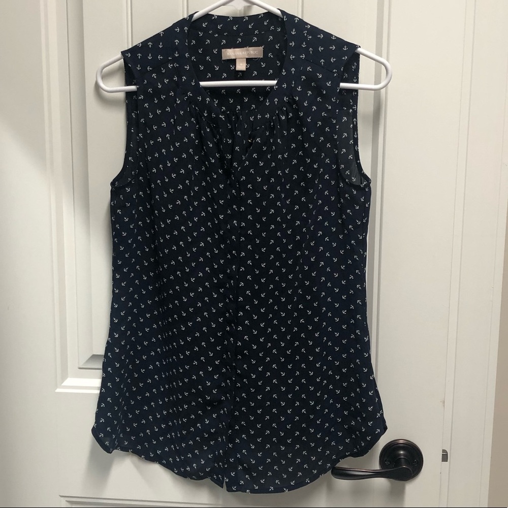 Navy Sleeveless Anchor Blouse